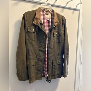 Banana Republic Olive canvas jacket with Plaid Lining